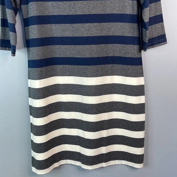 TOMMY HILFIGER Knit Dress Grey Ivory Navy Blue Stripe Boat Neck Preppy Size M - Picture 4 of 8